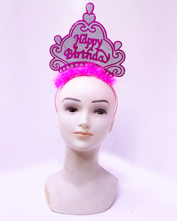 Happy Birthday Neon Pembe Renk Doğum Günü Tacı 24x15 cm (4887)