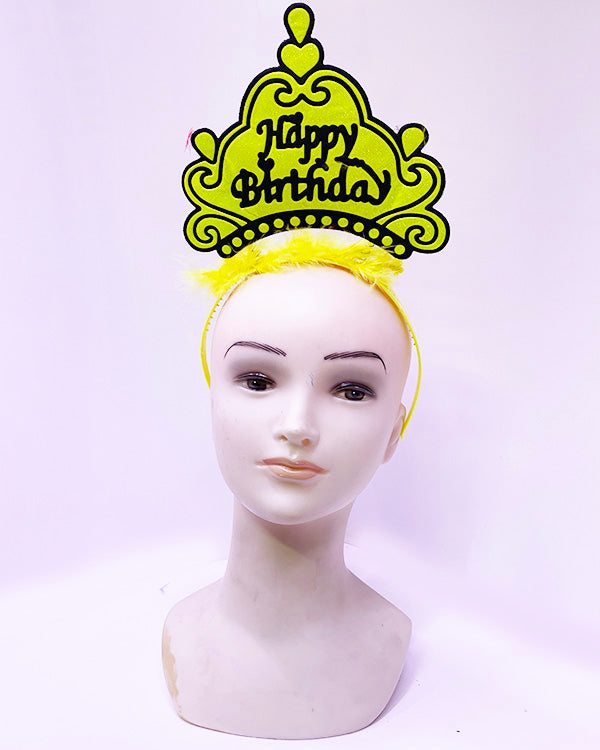 Happy Birthday Neon Sarı Renk Doğum Günü Tacı 24x15 cm (4887)