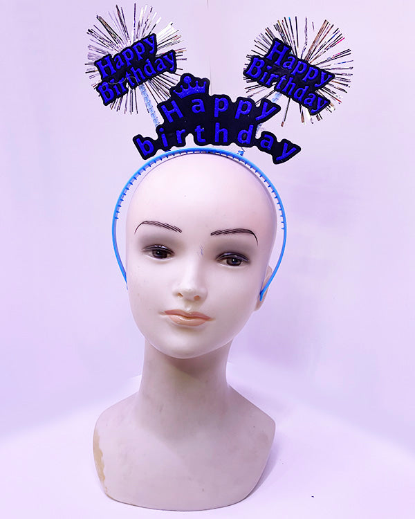 Happy Birthday Yazılı Püsküllü Neon Mavi Renk Doğum Günü Tacı 22x19 cm (4887)