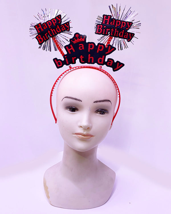 Happy Birthday Yazılı Püsküllü Neon Kırmızı Renk Doğum Günü Tacı 22x19 cm (4887)