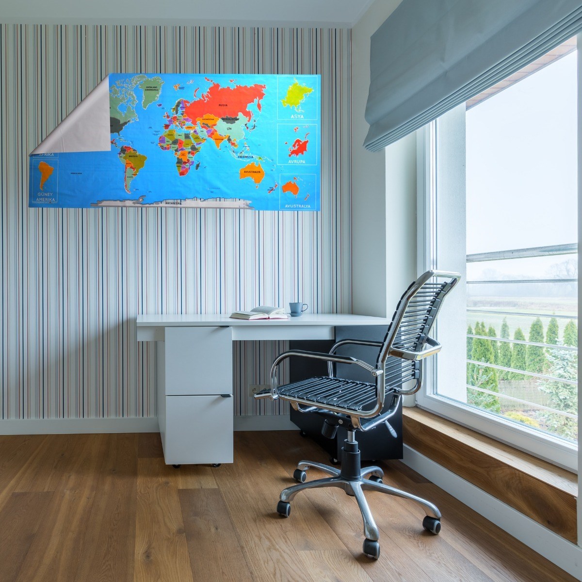 Renkli Atlas Dünya Haritası Manyetik Yapıştırıcı Gerektirmeyen Duvar Stickerı 118 CM * 56 CM (4887)