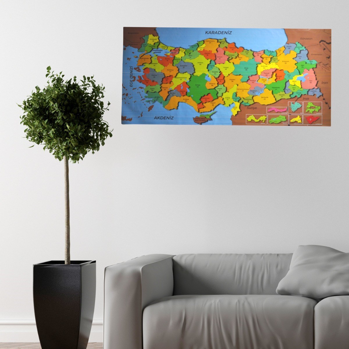 Renkli Türkiye Haritası Manyetik Yapıştırıcı Gerektirmeyen Duvar Stickerı 118 CM * 56 CM (4887)