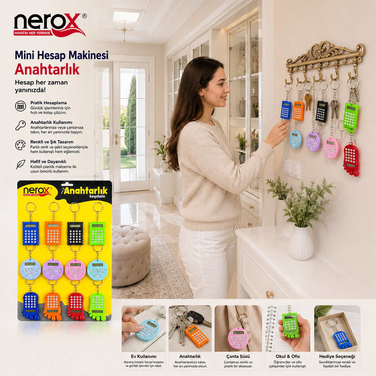 12 ADET HESAP MAK. ANAHTARLIK RENKLİ PLASTİK NRX-4089 (4887)