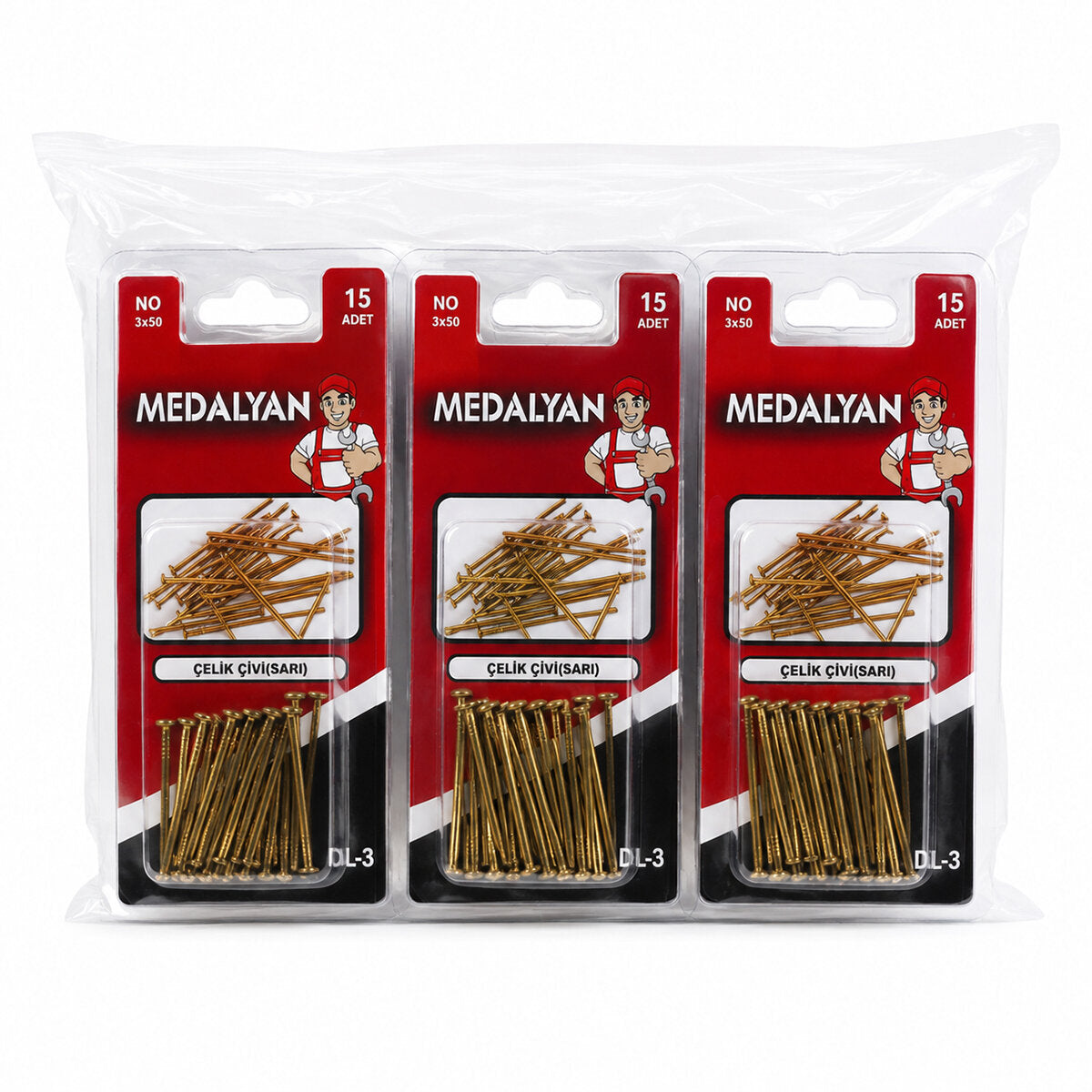 180 ADET 3X50 12X15PCS SARI TP ÇELİK TEL ÇİVİ (4887)