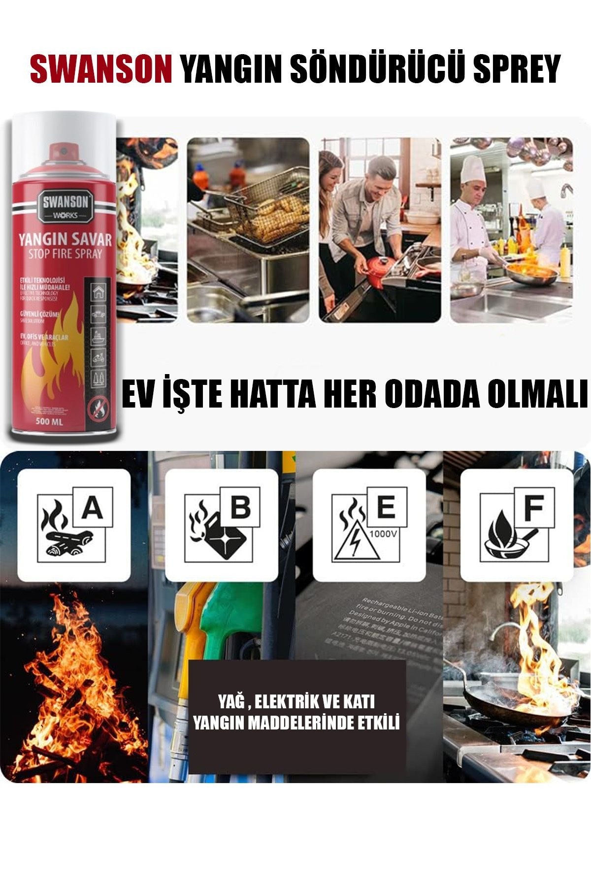 2 ADET YANGIN SÖNDÜRÜCÜ - YANGIN SAVAR SPREY 500ML + 500 ML EV - OFİS - OTO ARAÇ ATEŞ BOĞUCU KÖPÜK TABAKA OLUŞTURUR (4887)