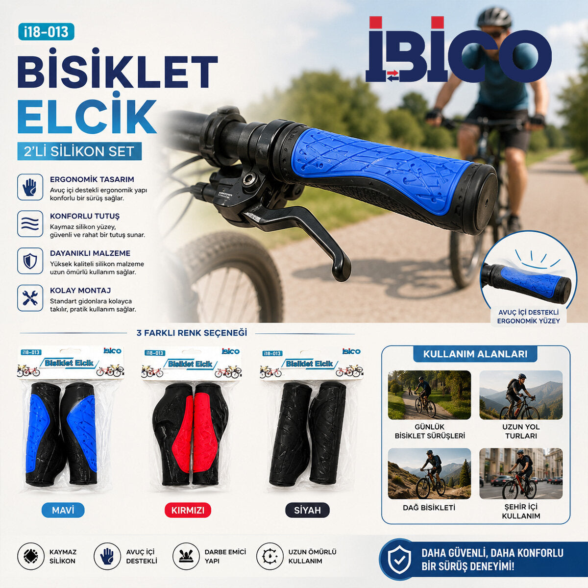 2 PCS SET RENKLİ - SİLİKON BİSİKLET ELCİK (4887)
