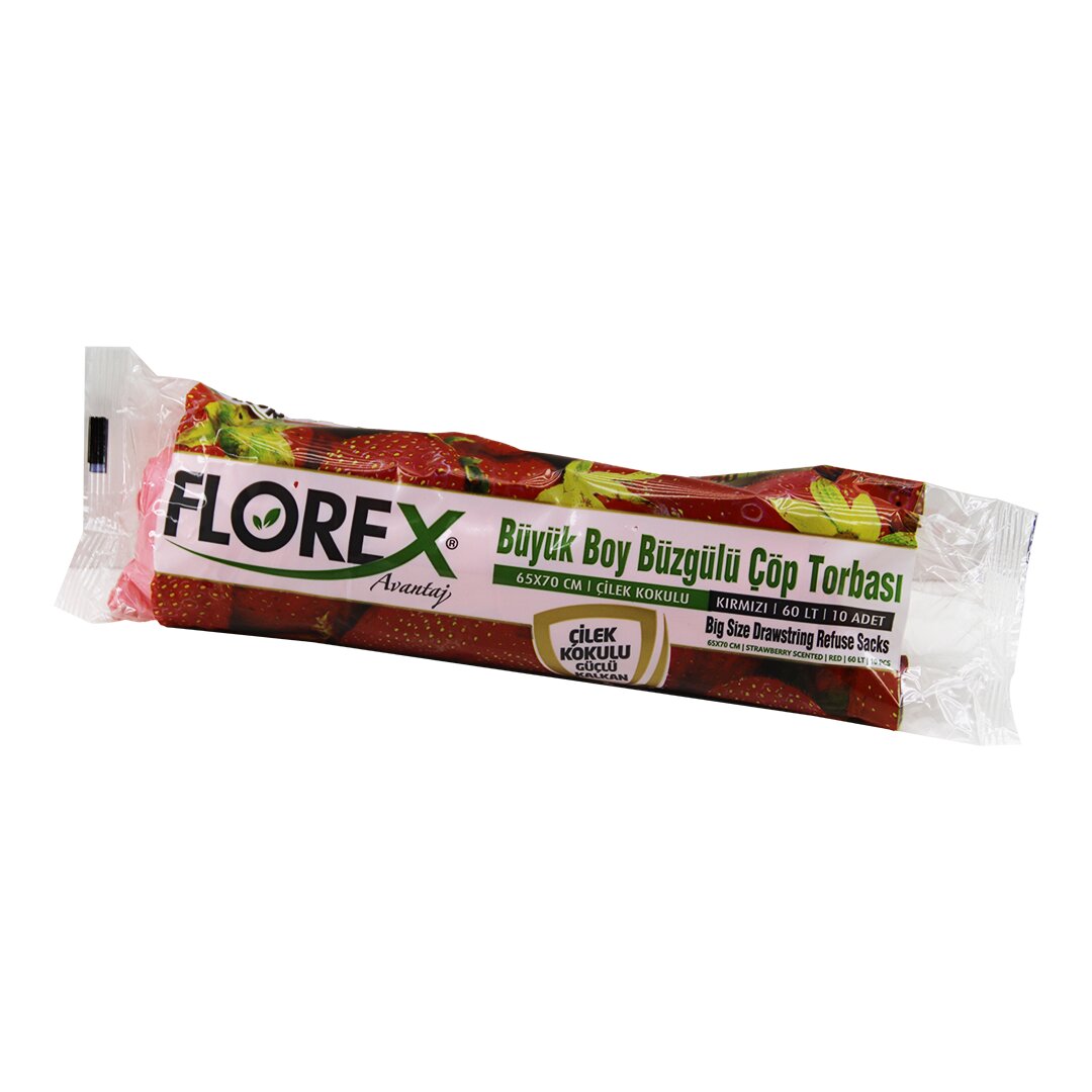 250 ADET FLOREX-502 ÇİLEK KOKULU BÜZGÜLÜ BÜYÜK 10PCS 65X70CM ÇÖP TORBASI 25x10=250 (4887)
