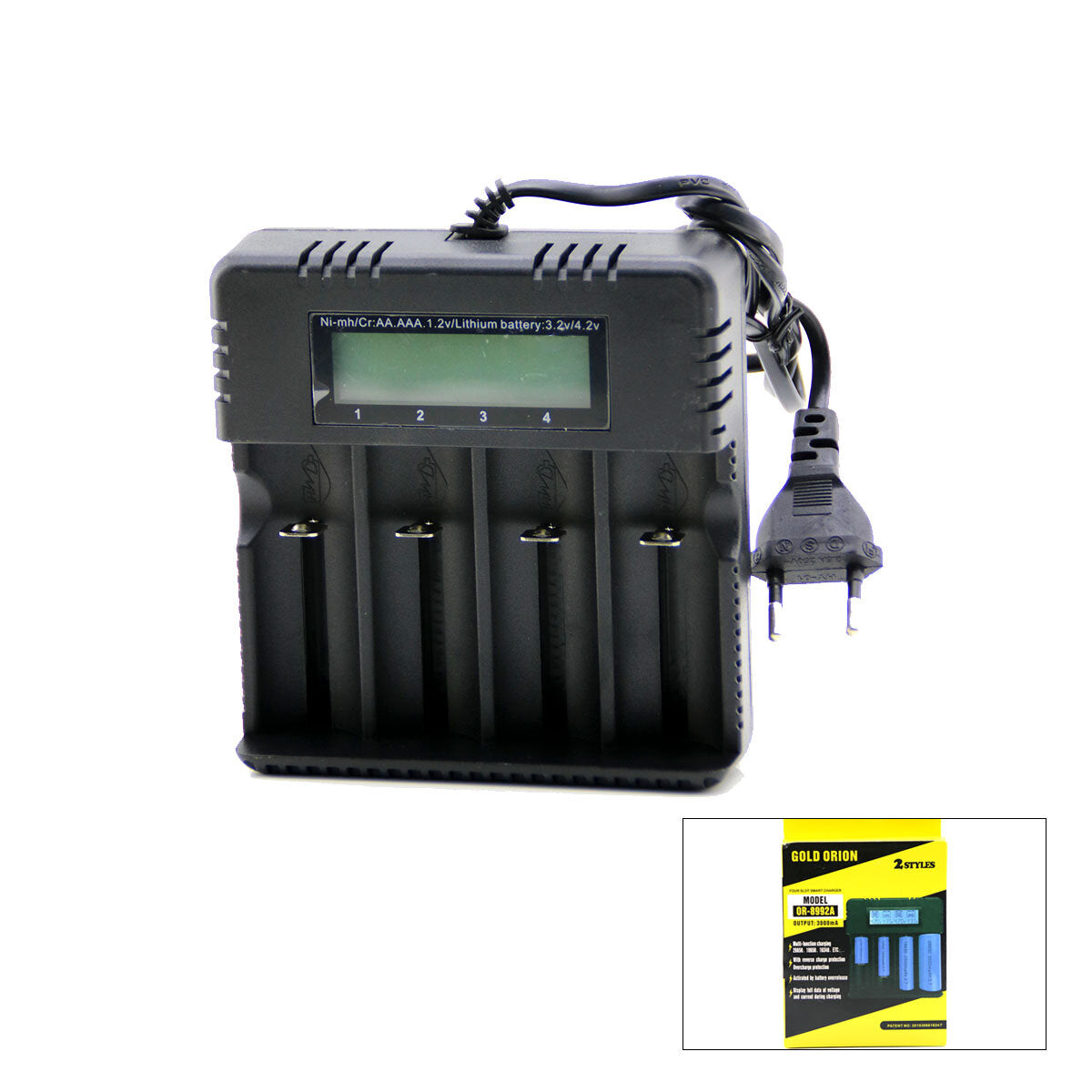 4LÜ PİL ŞARJ ALETİ 3000mA 4.2V FİŞLİ=AC 100-240V ETC - 26650 - 18650 - 16340 (4887)