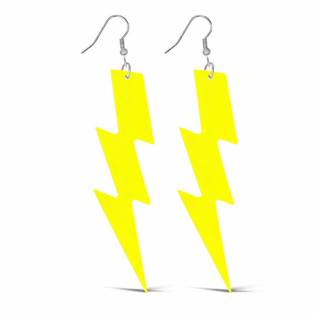 80’ler 90'lar Retro Neon Sarı Şimşek Küpe 10 cm (4887)