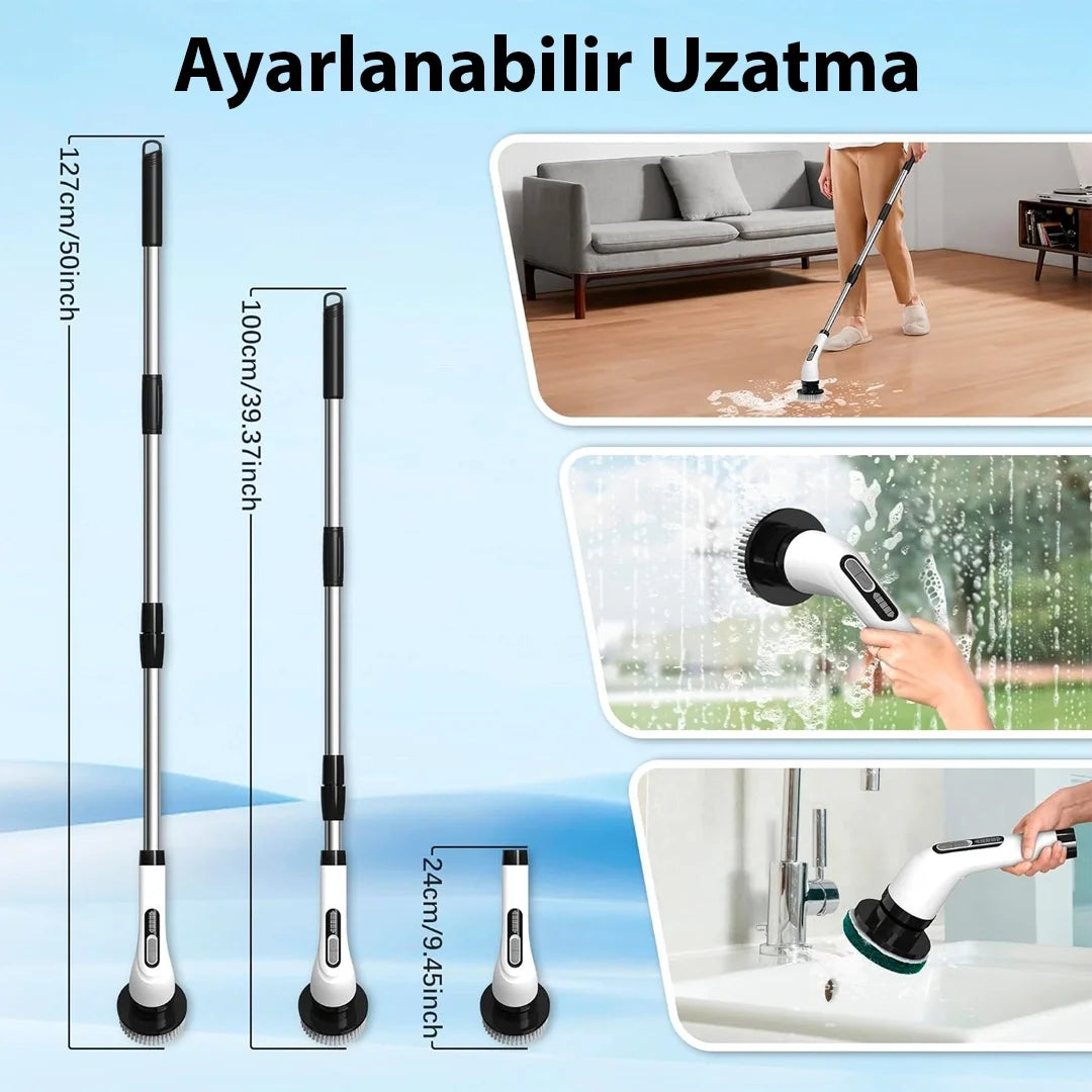 9'u 1 Arada Çok Amaçlı Kablosuz Şarjlı Temizlik Fırçası IP67 Yıkanabilir Başlık (4887)