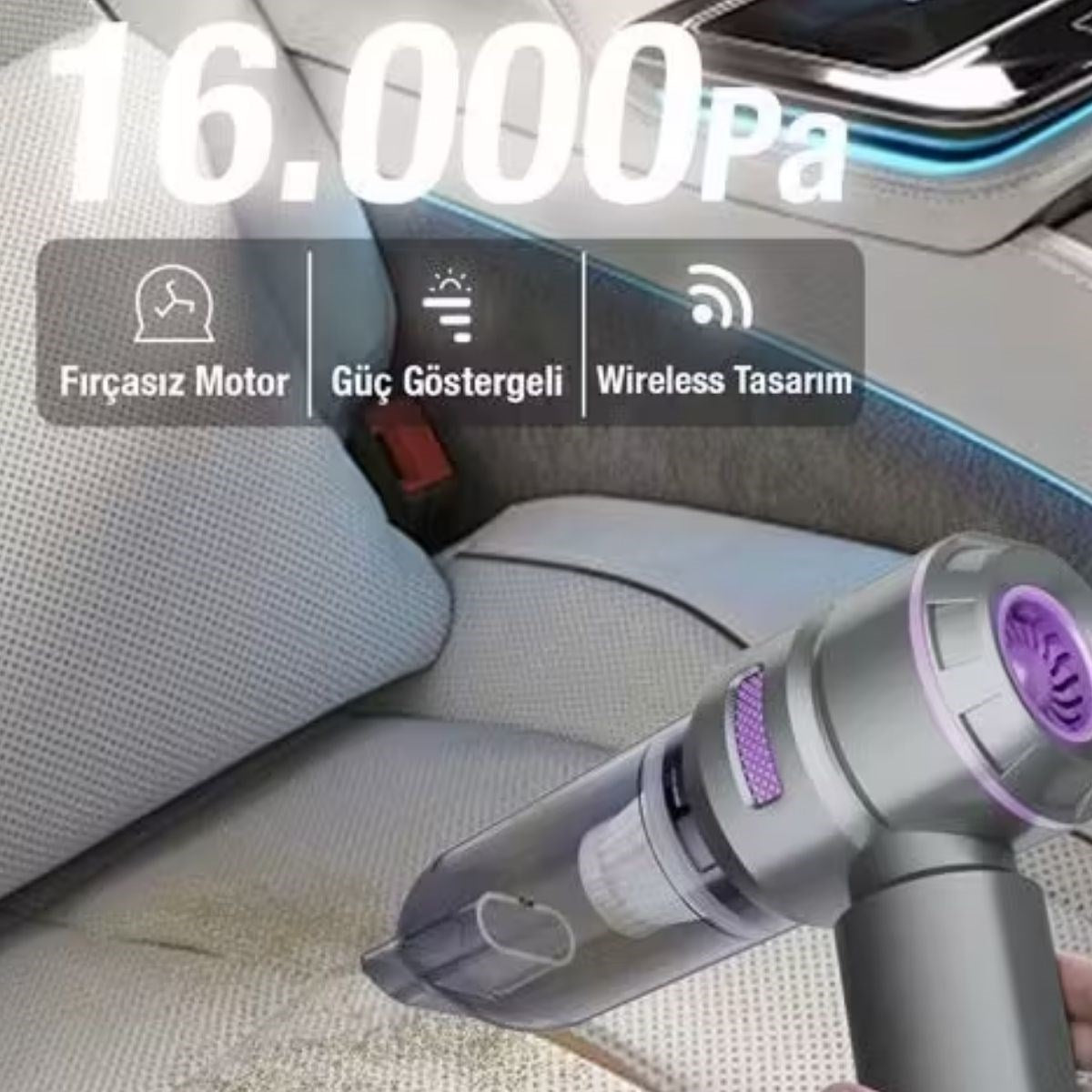 9 Farklı Uçlu Kablosuz Şarjlı Araç İçi Süpürge – Wireless Destekli, Güçlü Emiş, Taşınabilir Pratik Araç Temizleyici (4887)
