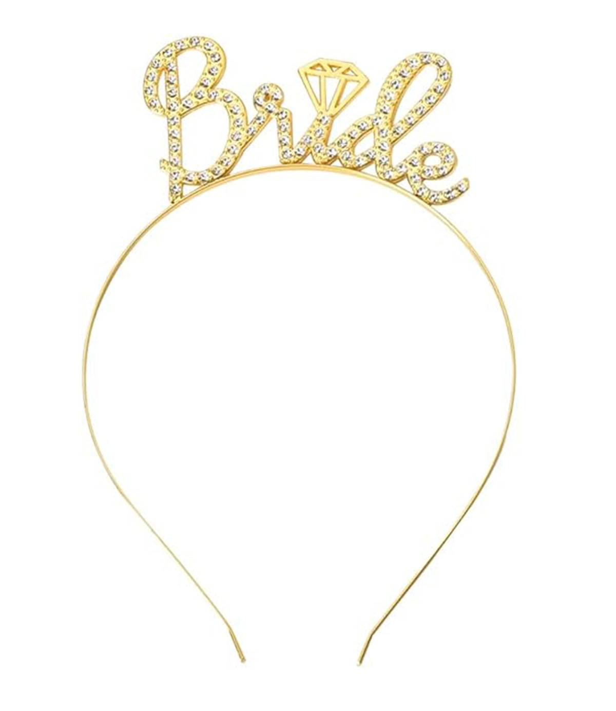 Altın Renkli Taşlı “Bride” Gelin Tacı – El Yazısı Yazı Tipiyle (4887)