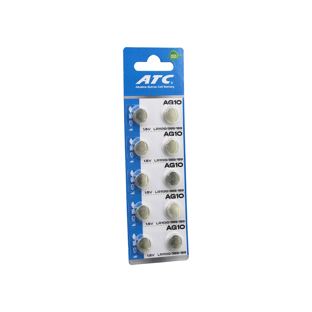 ATC ALKALİNE BUTTON BATTERY AG10 LR-1130/389/189 DÜĞME PİL ALKALİN 1.5V 10LU KART (4887)