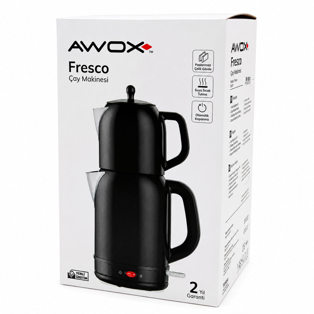 AWOX FRESCO SİYAH ELEKTRİKLİ ÇAY MAKİNESİ ÇAYCI SET 1.7LT SU ISITICI + 1.2LT DEMLİK PASLANMAZ ÇELİK GÖVDE 2200W (4887)