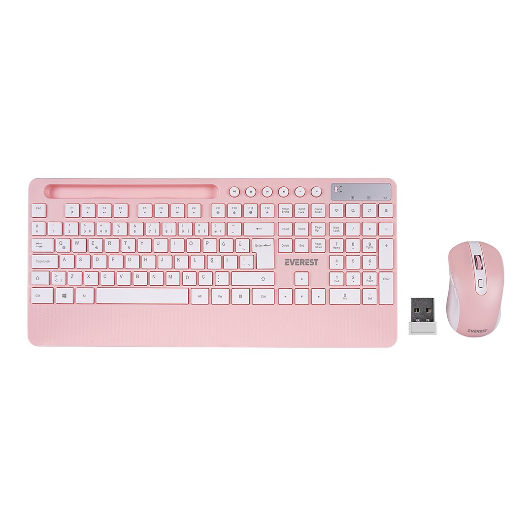 BEYAZ - PEMBE KABLOSUZ KLAVYE - MOUSE SETİ TABLET - TELEFON STANDLI Q KALVYE (4887)