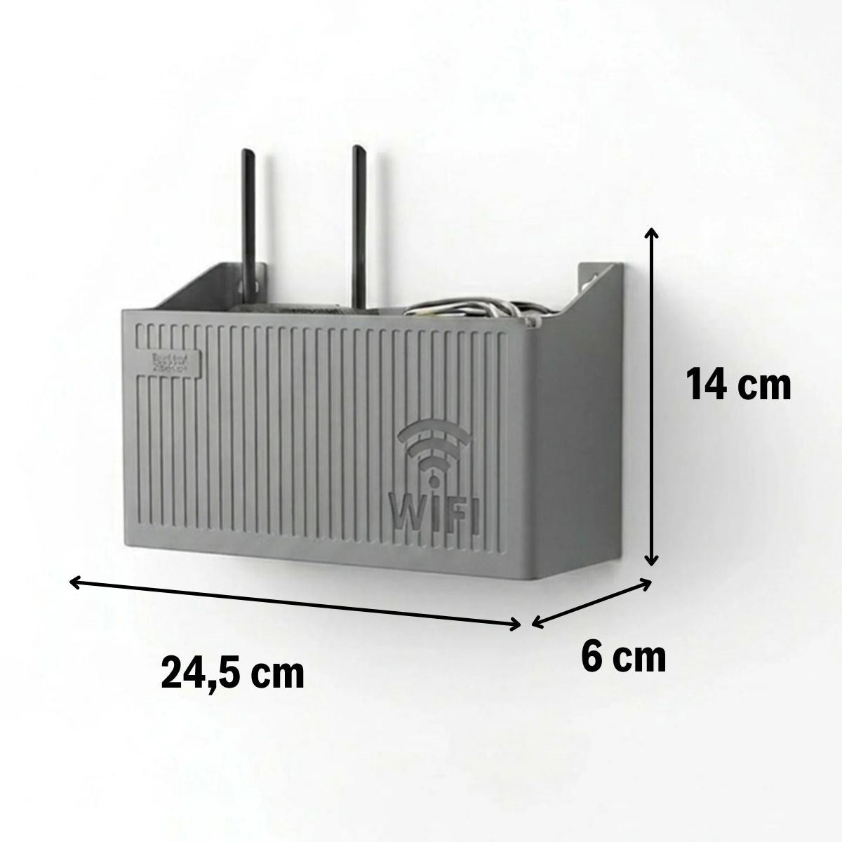 Duvar Tipi Wi-Fi Modem Saklama Kutusu(Gri) – Kablo Düzenleyici Router Raf Organizer (4887)
