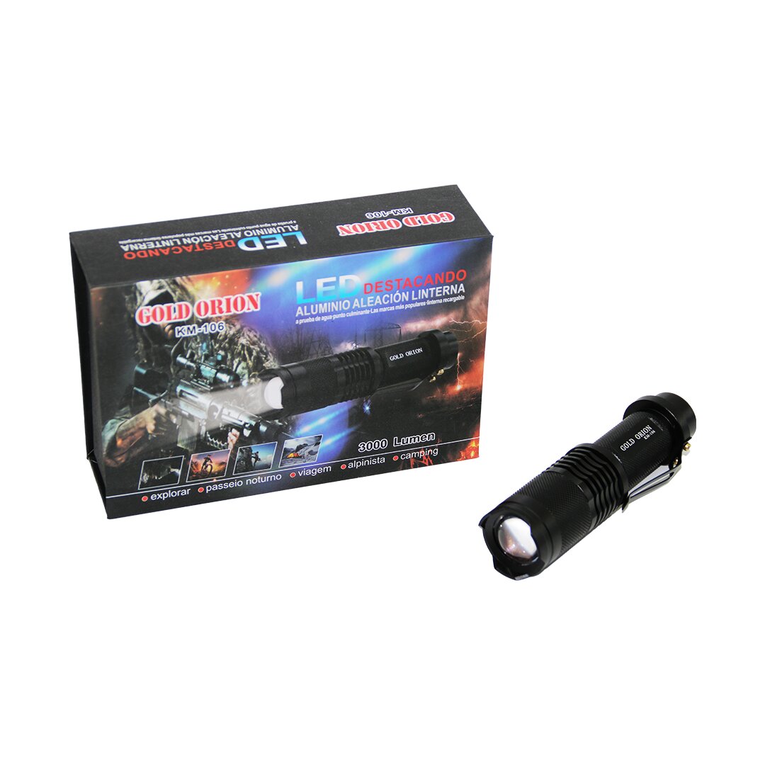GOLD ORION KM-106 ZOOMLU EL FENERİ FİŞLİ PİL ŞARJ CİHAZLI SİYAH METAL KASA 12.5CM 3000 LUMEN (4887)