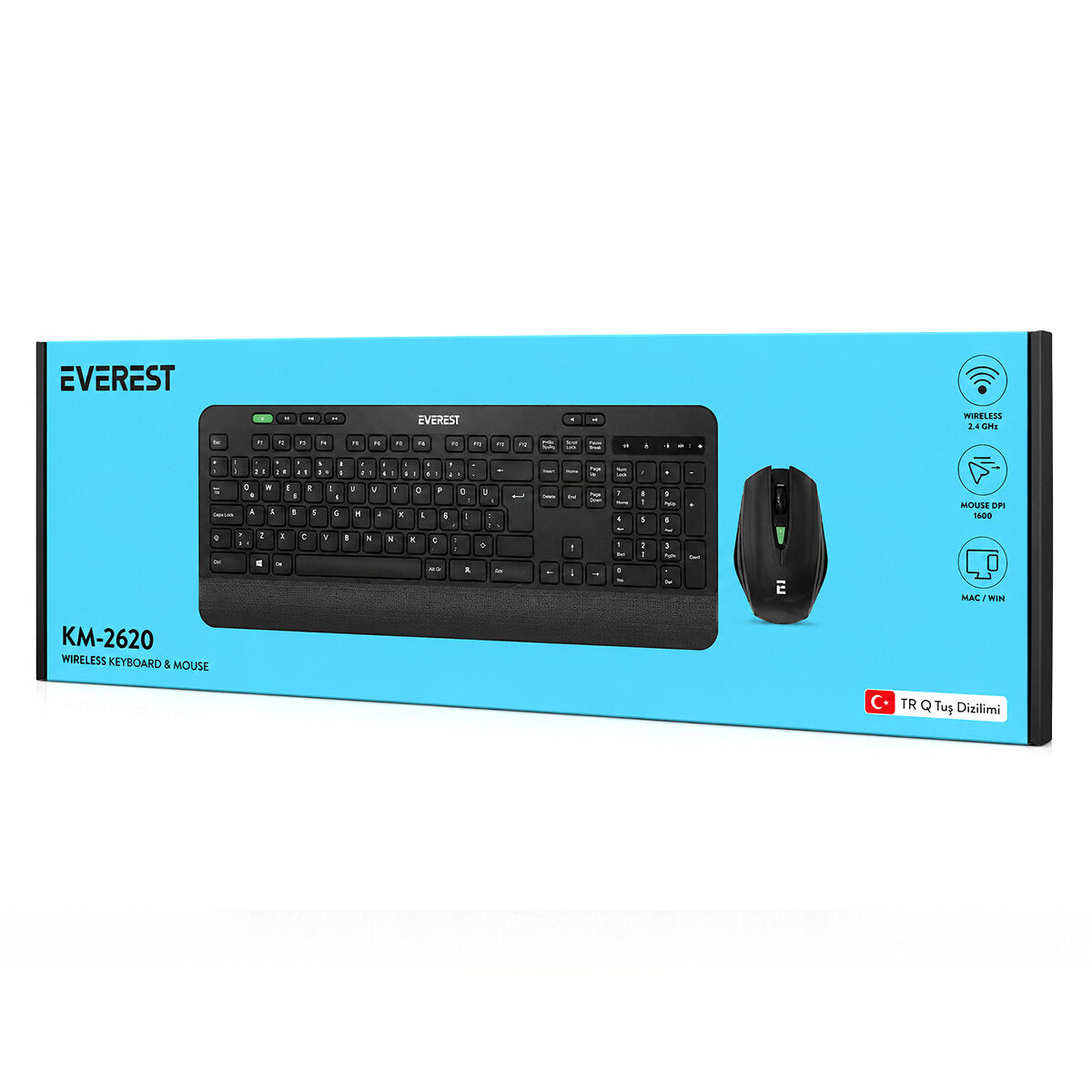KABLOSUZ KLAVYE - MOUSE SETİ SİYAH USB - SESSİZ - SWİTCH Q KLAVYE KM-2620 (4887)