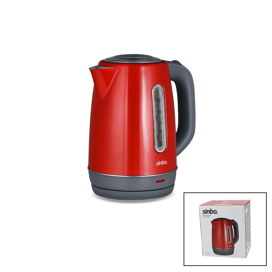 KIRMIZI ÇELİK KETTLE SU ISITICISI KABLOSUZ KULLANIM 1.8LT 360 DERECE DÖNEBİLME OTOMATİK KAPANMA SK-8031 (4887)
