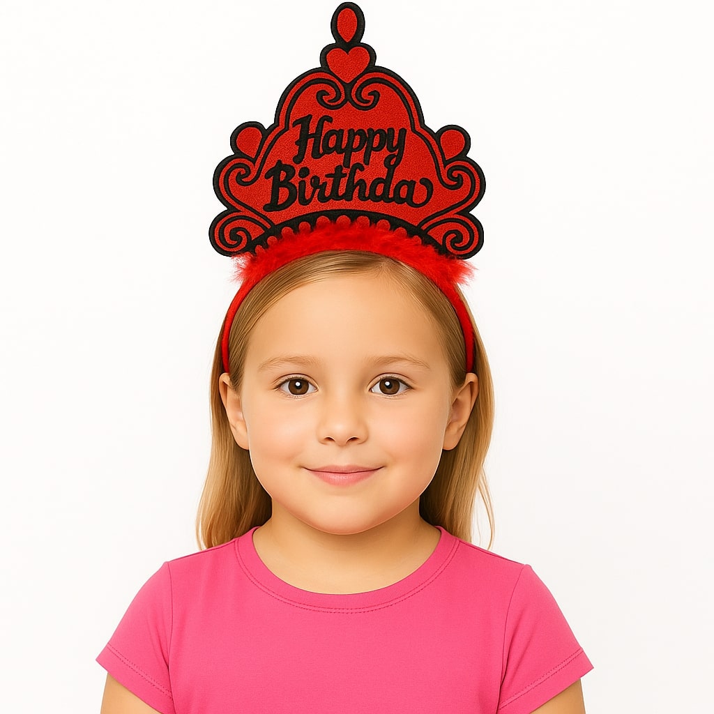 Kırmızı Happy Birthday Prenses Tacı – Doğum Günü Taç Aksesuarı (4887)