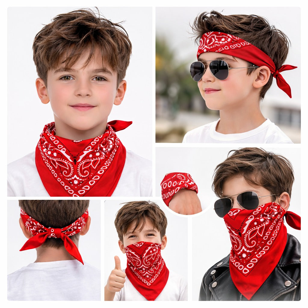 Kırmızı Kovboy Fuları Çocuk Bandana Western Desenli Boyun Fuları (4887)