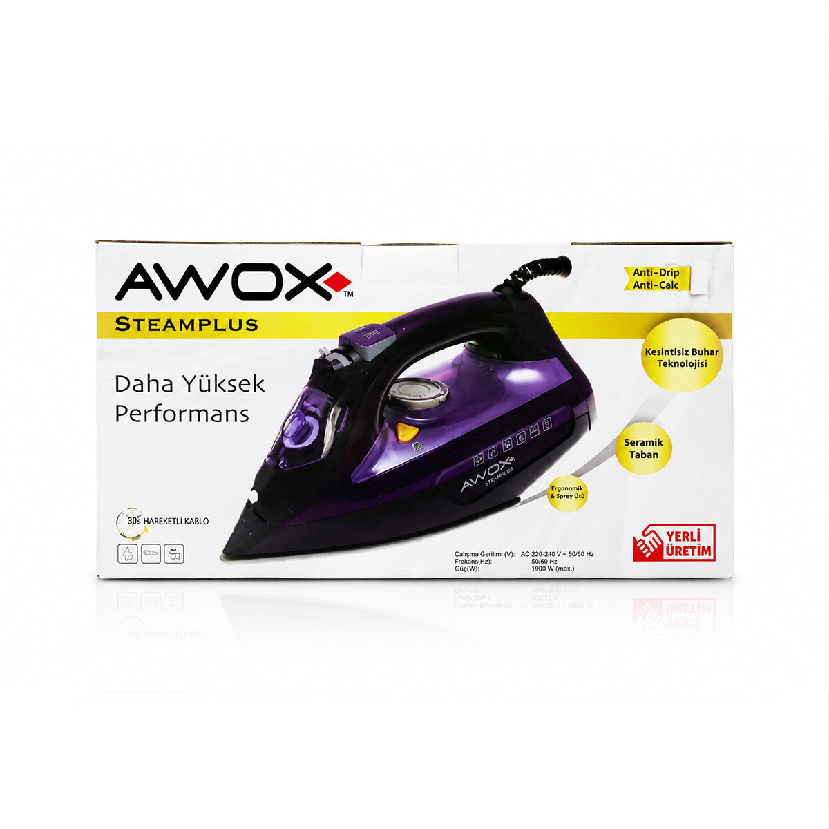 KOYU MAVİ - BEYAZ BUHARLI ÜTÜ SERAMİK TABAN - 360° HAREKETLİ KABLO - BUHAR AYARLAMA 2100W STEAMPLUS-1716 (4887)