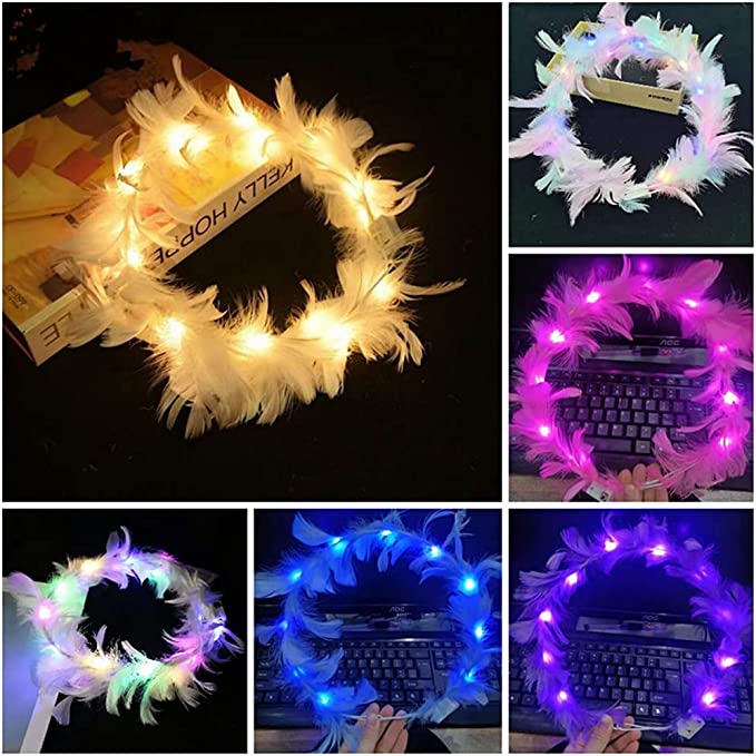 Led Işıklı Rengarenk Yanan 3 Fonksiyonlu Otrişli Parti Tacı Pembe Renk 12x12 cm (4887)