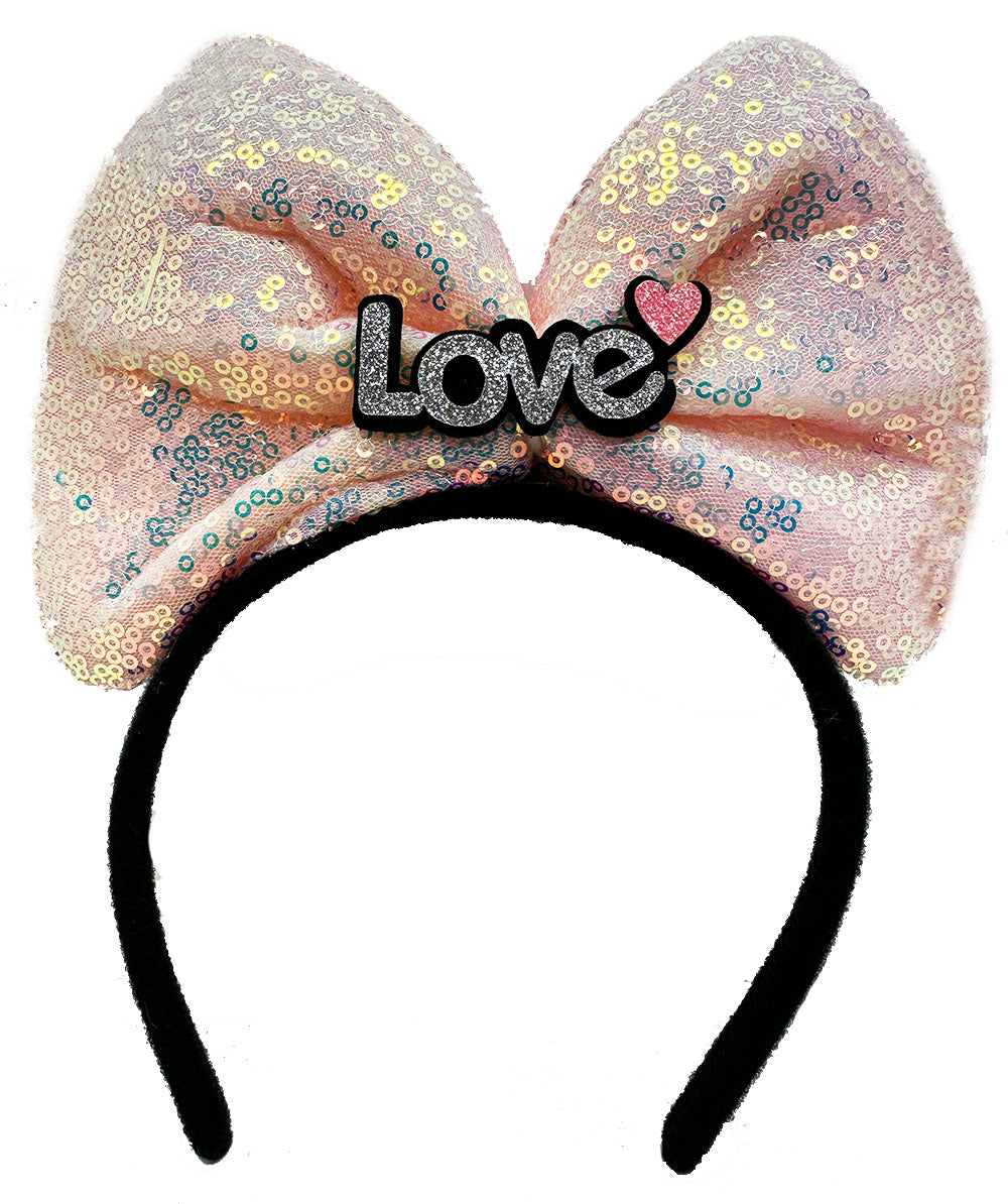 Led Işıklı 3 Farklı Fonksiyonda Yanan Gümüş Love Yazılı Toz Pembe Fiyonk Taç 20X17 cm (4887)