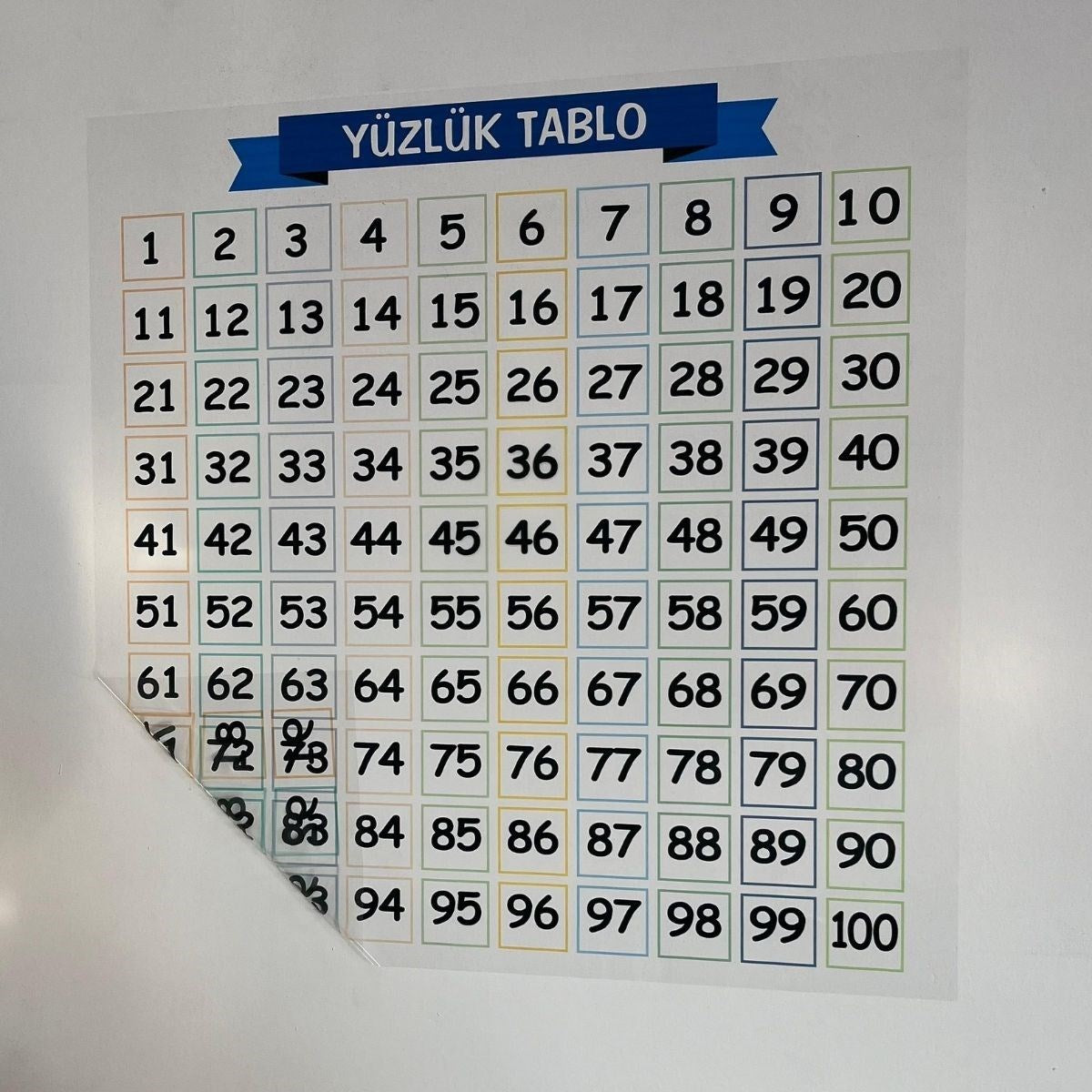 Matematik Öğreten Yüzlük Tablo Duvarda İz Bırakmaz Akıllı Kağıt Yapışkansız Statik 60x60 cm (4887)