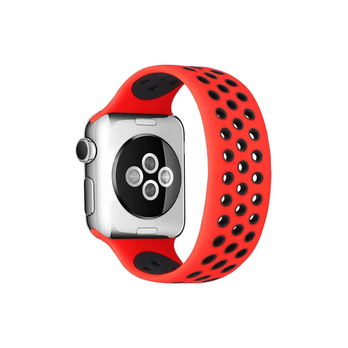 Apple Watch 42mm Ayarlı Delikli Silikon Kordon - Kırmızı-Siyah