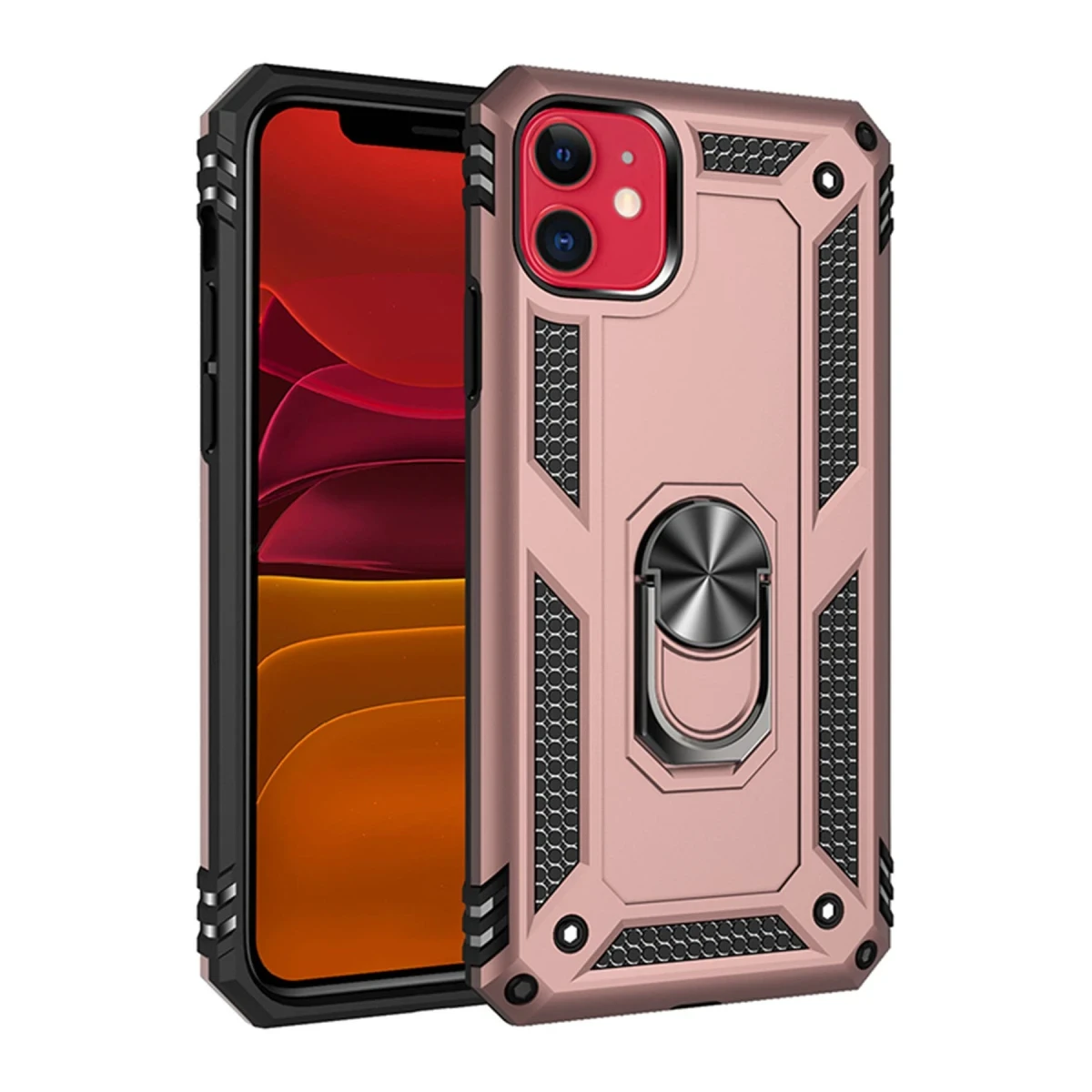 Apple iPhone 11 Kılıf Sofya Yüzüklü Silikon Kapak - Rose