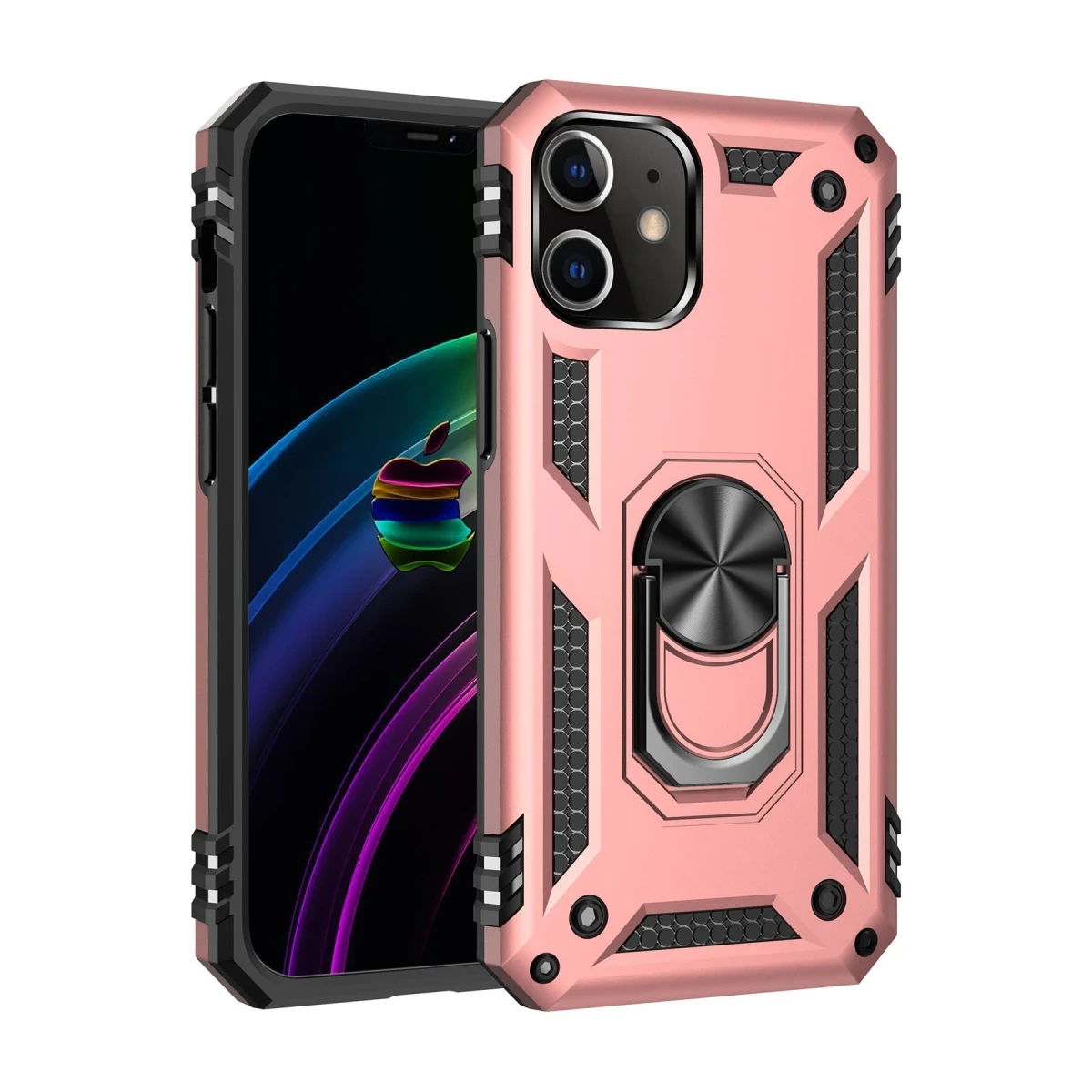 Apple iPhone 12 Kılıf Sofya Yüzüklü Silikon Kapak - Rose