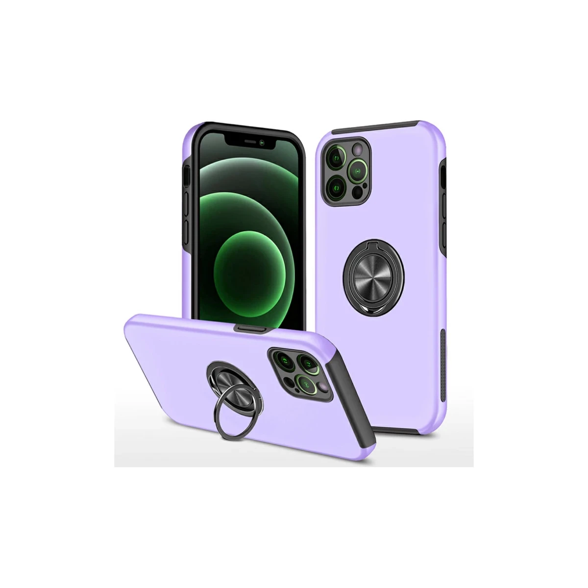 Apple iPhone 12 Pro Max Kılıf Elit Yüzüklü Kapak - Mor