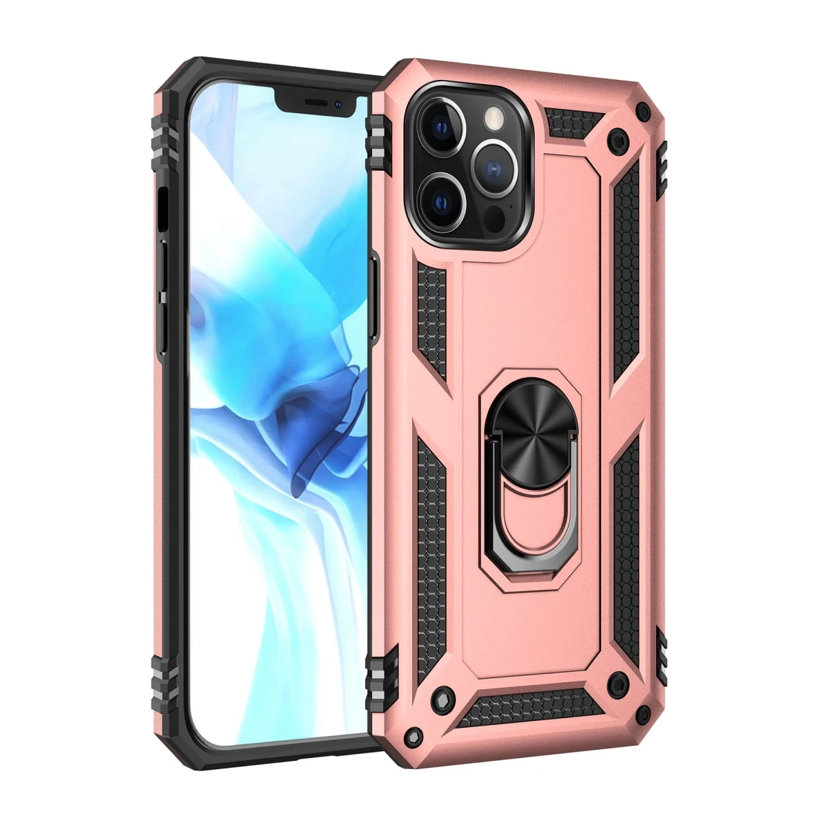 Apple iPhone 12 Pro Max Kılıf Sofya Yüzüklü Silikon Kapak - Rose