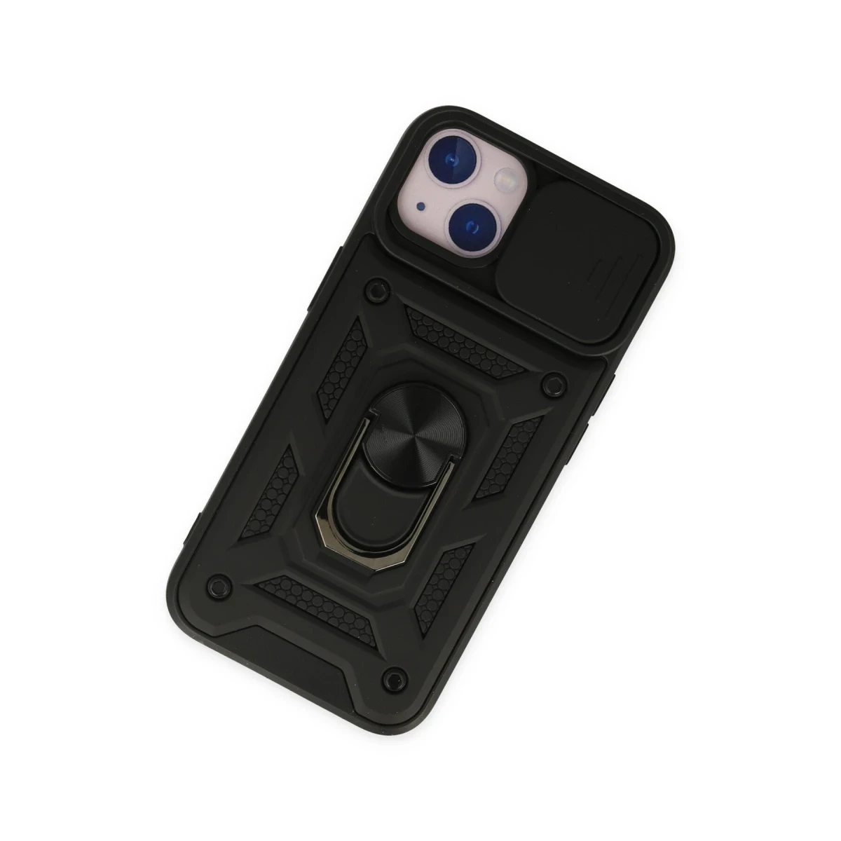 Apple iPhone 14 Kılıf Pars Lens Yüzüklü Silikon - Siyah