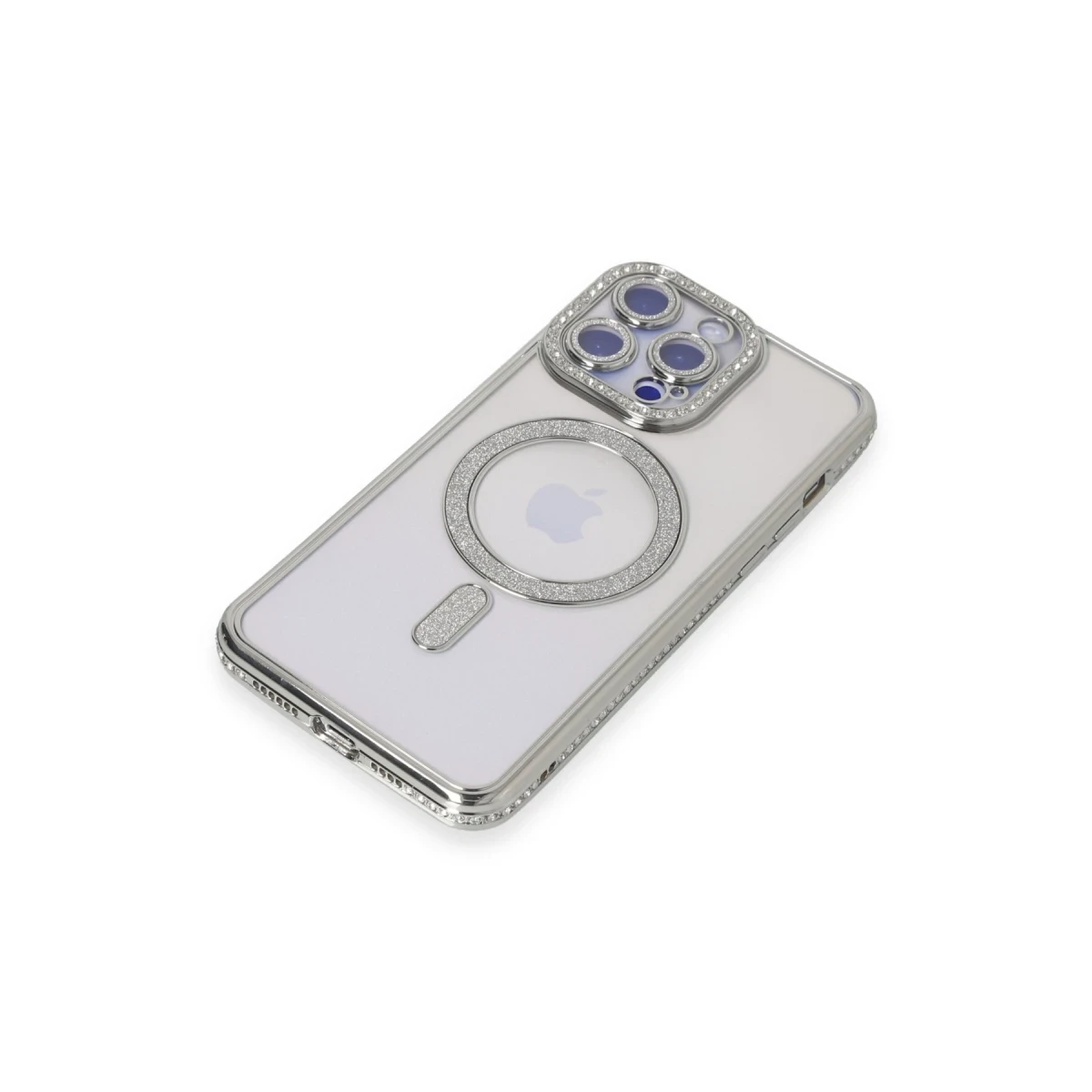 Apple iPhone 14 Pro Kılıf Joke Simli Magneticsafe Kılıf - Gümüş