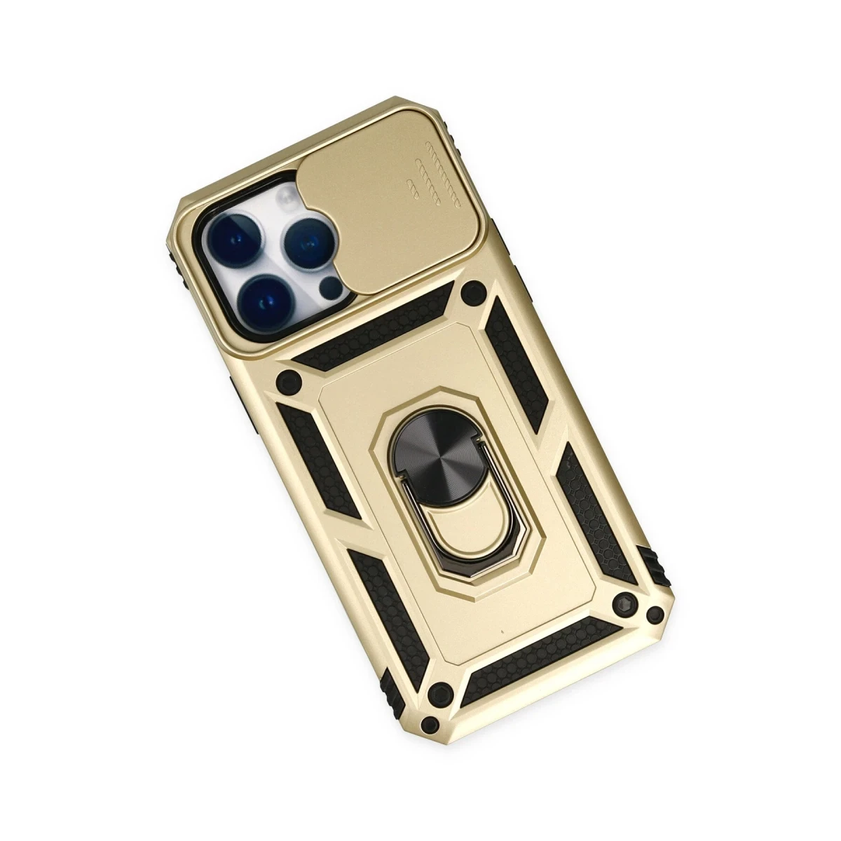 Apple iPhone 14 Pro Kılıf Pars Lens Yüzüklü Silikon - Gold