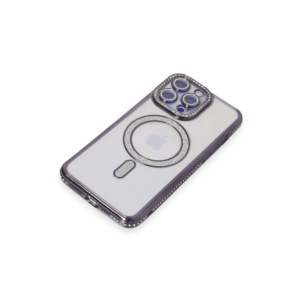 Apple iPhone 15 Pro Max Kılıf Joke Simli Magneticsafe Kılıf - Derin Mor