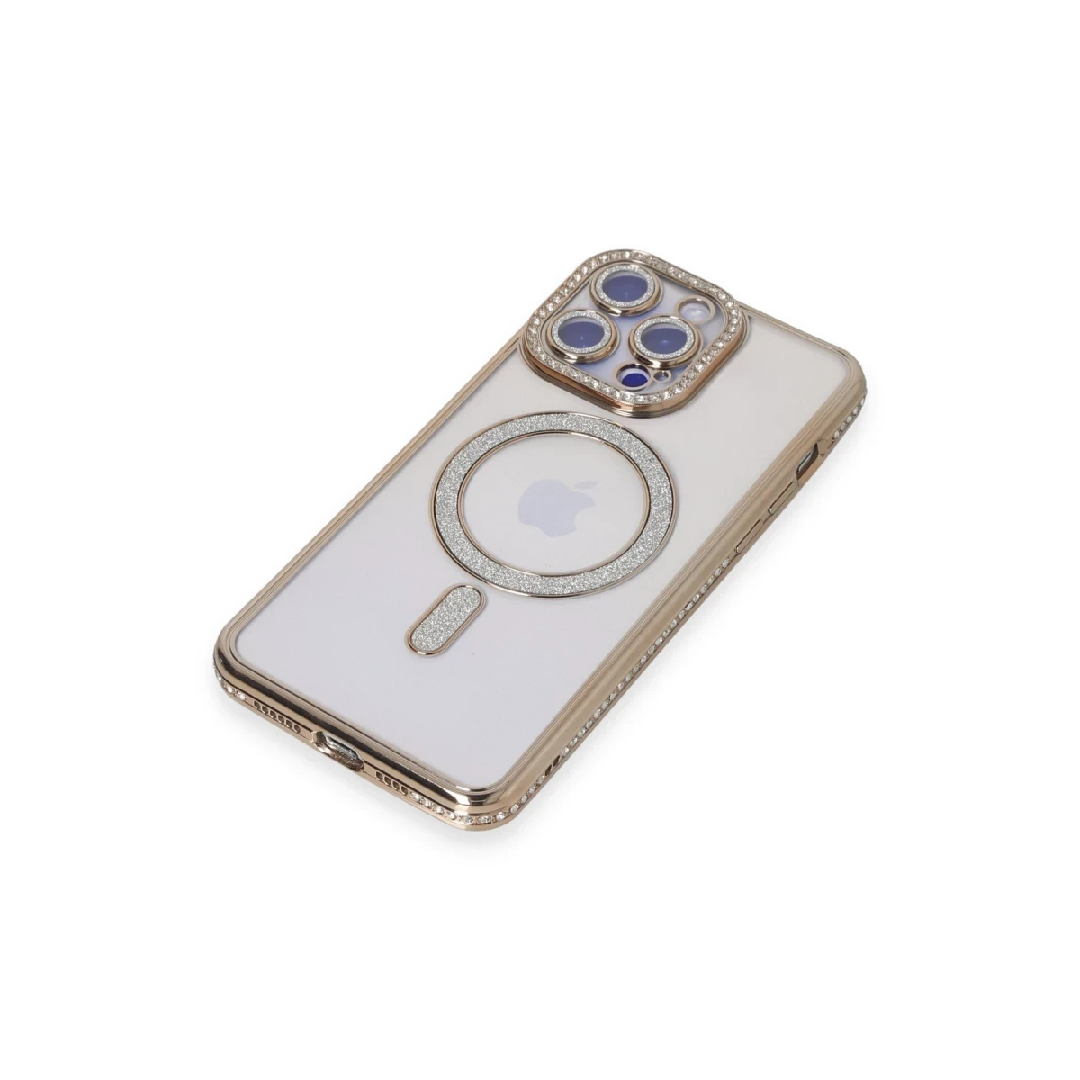 Apple iPhone 15 Pro Max Kılıf Joke Simli Magneticsafe Kılıf - Gold