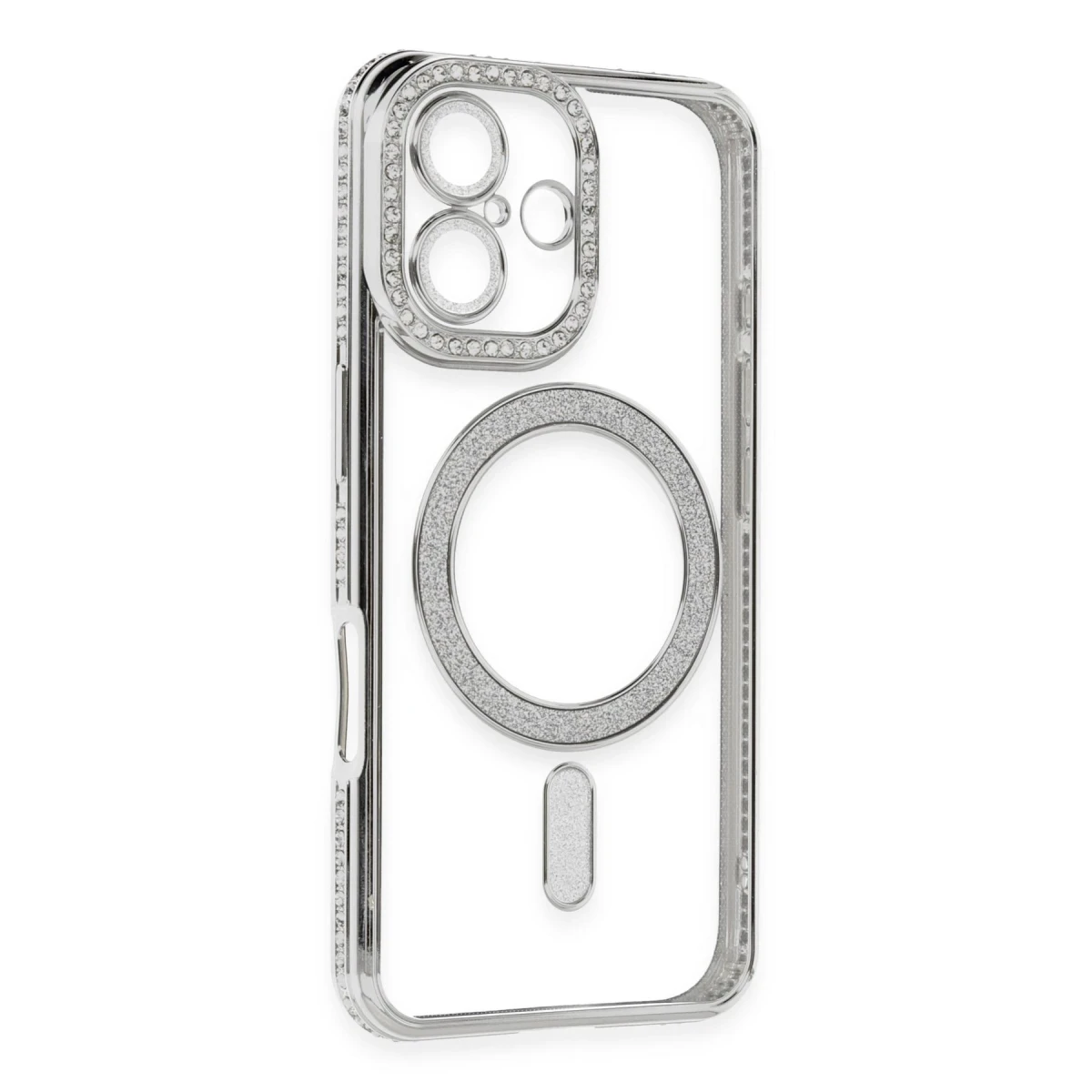 Apple iPhone 16 Kılıf Joke Simli Magneticsafe Kılıf - Gümüş