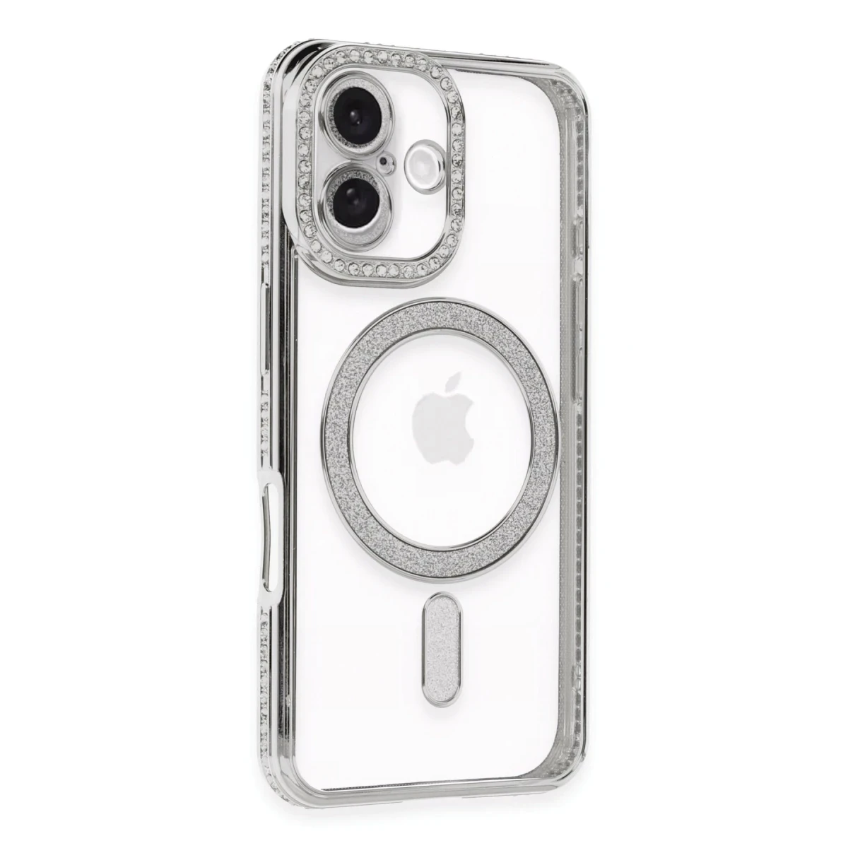 Apple iPhone 16 Plus Kılıf Joke Simli Magneticsafe Kılıf - Gümüş