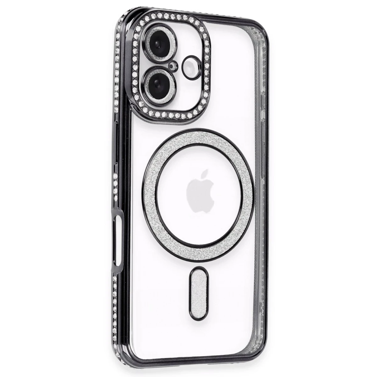 Apple iPhone 16 Plus Kılıf Joke Simli Magneticsafe Kılıf - Siyah
