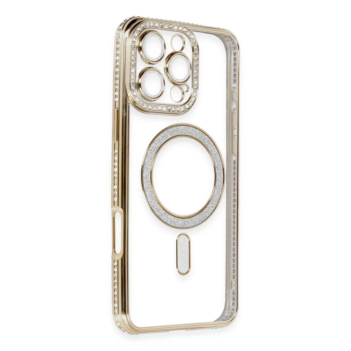 Apple iPhone 16 Pro Kılıf Joke Simli Magneticsafe Kılıf - Gold