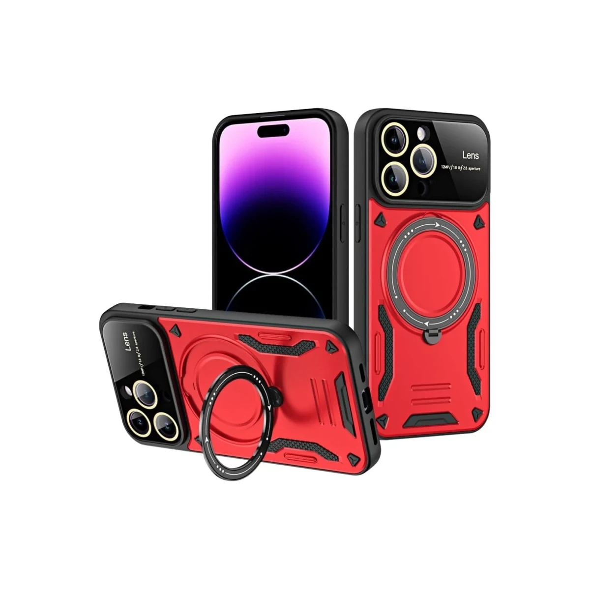Apple iPhone 16 Pro Max Kılıf Joy Lens Standlı Kapak - Kırmızı