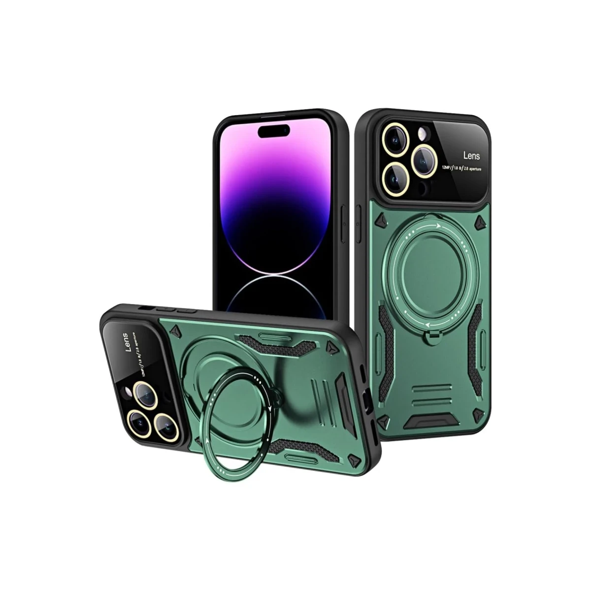Apple iPhone 16 Pro Max Kılıf Joy Lens Standlı Kapak - Koyu Yeşil