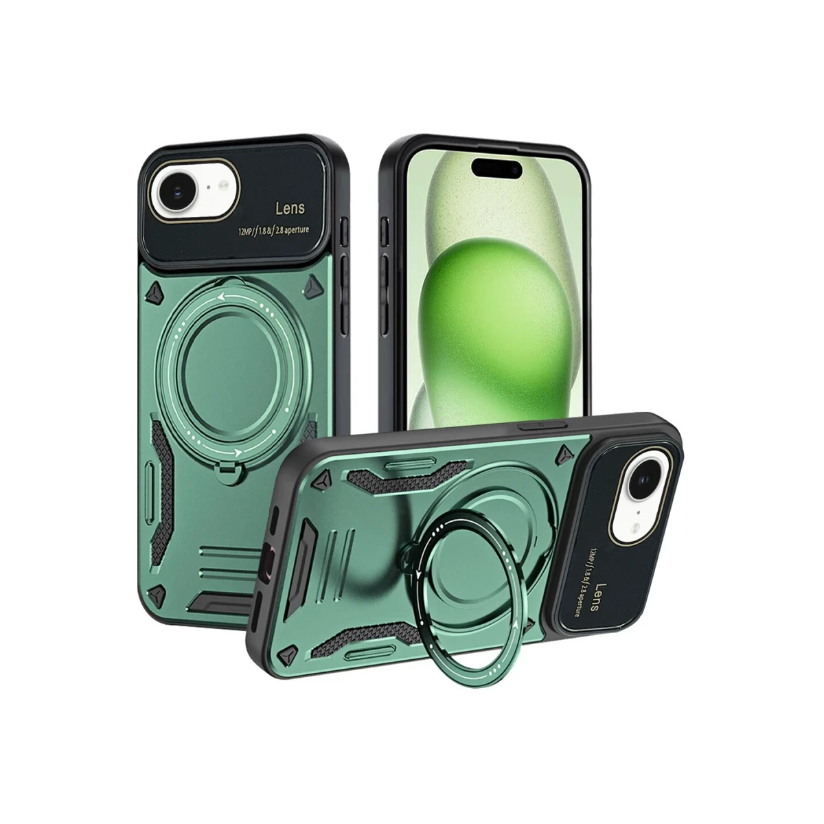 Apple iPhone 16E Kılıf Joy Lens Standlı Kapak - Koyu Yeşil