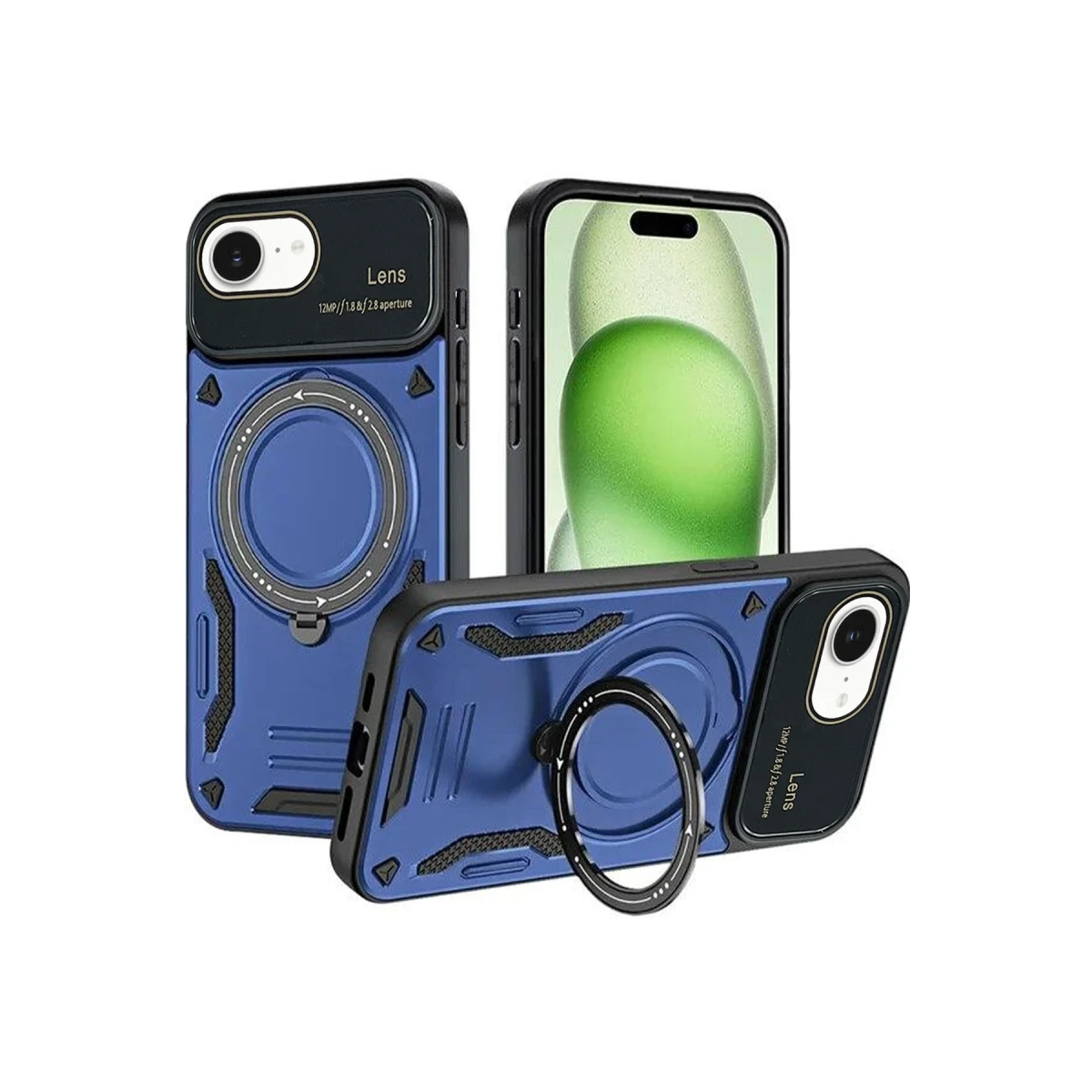 Apple iPhone 16E Kılıf Joy Lens Standlı Kapak - Lacivert