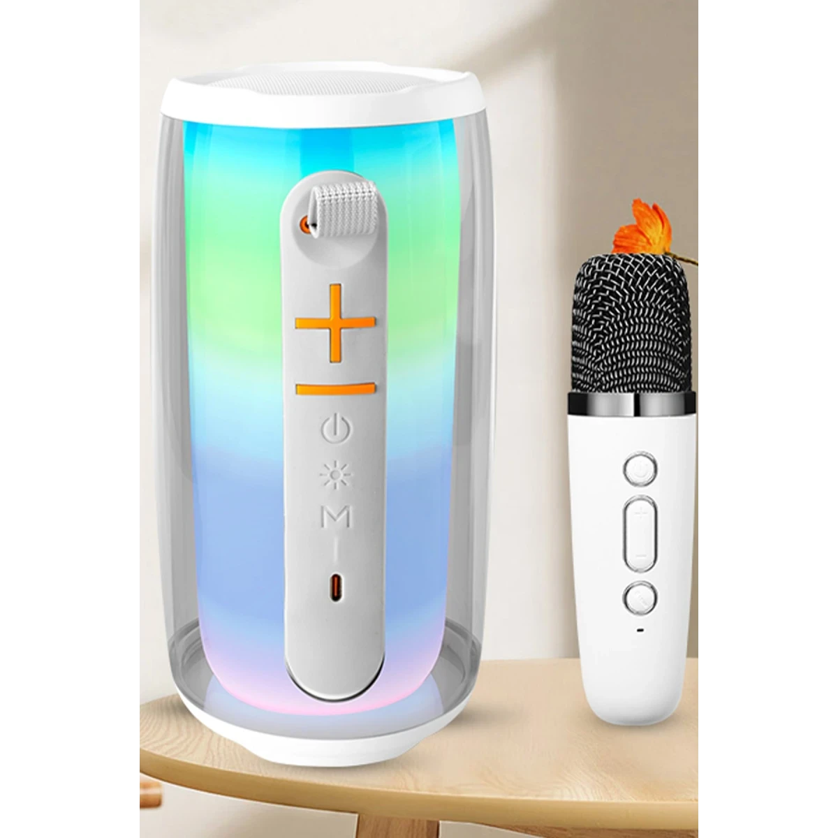 Pluse 6 Mikrofonlu RGB Kablosuz Hoparlör - Beyaz