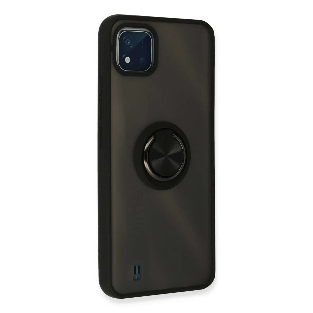 Realme C11 2021 Kılıf Montreal Yüzüklü Silikon Kapak - Siyah