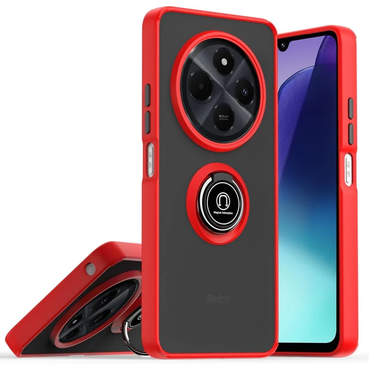 Realme C75 4G Kılıf Montreal Yüzüklü Silikon Kapak - Kırmızı